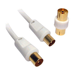 50m White TV Aerial Cable Gold Plated Male to Male with Adapter