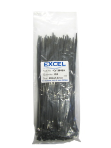 300mm x 4.8mm Black Cable Ties - 100 Pack