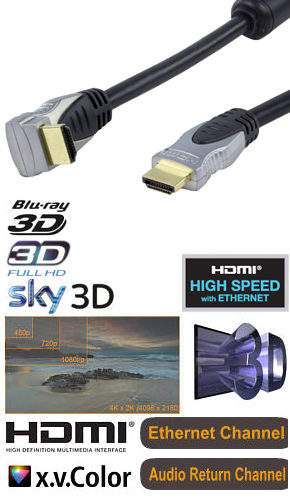 HDMI Cable with Ethernet 10m Right Angle 3D TV