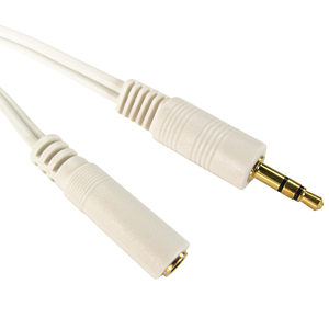 White 3.5mm Male Jack Plug to Female Socket Cable 2m