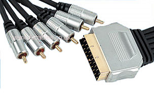 1.5m Scart to 6x Phono Video & Stereo Audio Cable