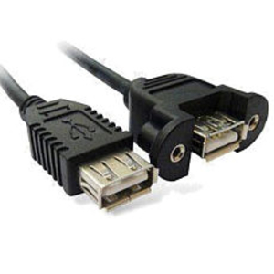 0.18m USB 2.0 Type A (F) to Type A (F) Panel Mount Cable - Black