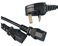 2m Y Power Splitter Cable UK Plug to 2x IEC C13 Kettle Plugs Lead