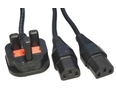 2m UK Plug to 2x C13 Mains Splitter Cable