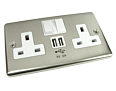 Chrome Wall Mains Socket with built in 2x USB Charging Ports