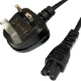 UK Plug to C5 Cloverleaf Power Lead Black